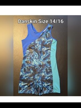 Danskin Blue Marble & Aqua Dance Unitard Size 14/16
